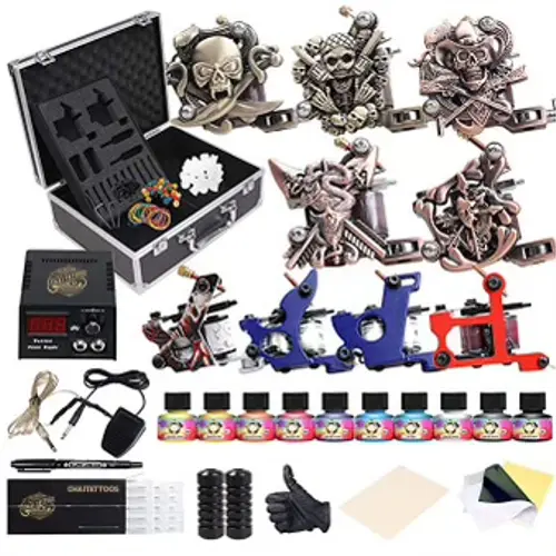 Professional Tattoo Kit Machine Gun Tattoo Machine Power Supply Needles Grip Tip