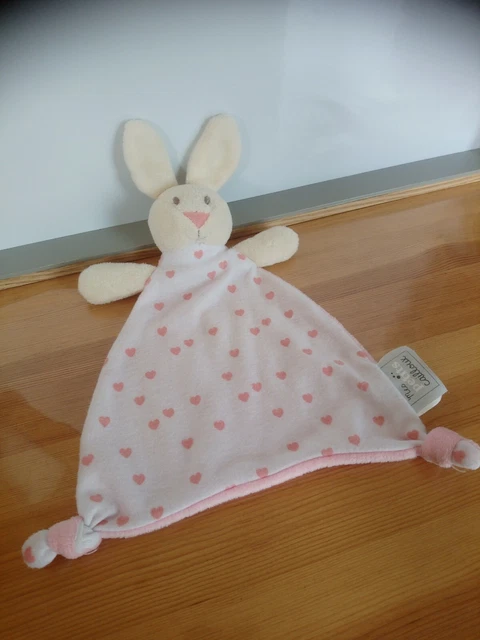 Doudou plat lapin rose blanc cœurs Mes petits cailloux + cadeau