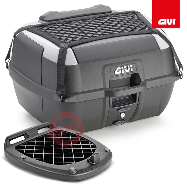 Top Case MONOLOCK 45 Litres Compatible BMW R 1100 R - Noir Avec Inserts Argent, Dossier, Filet, Plaque De Fixation Incluse