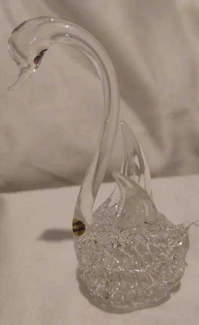Crystal Swan Figurine / Ornament Hand Blown Art Glass