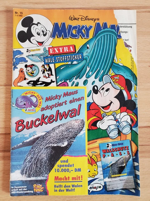 Micky Maus Heft 15 1993 mit Beilage Wale-Stoffsticker