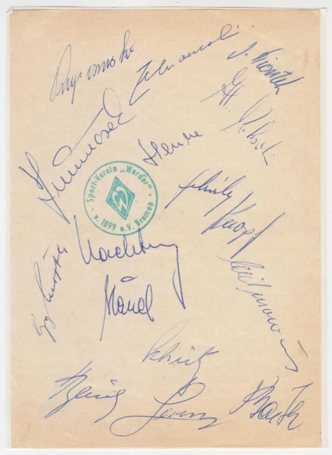 Werder Bremen 16 Autogramme Saison 1960/61 auf einem Autogrammblatt