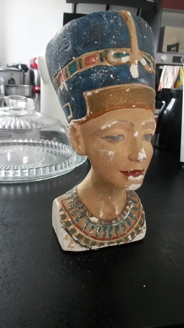 Rare Buste Ancien  De Nefertiti Egypte Platre Peint