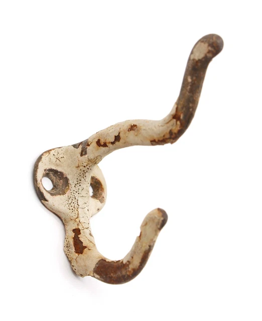 Antique Chippy White Cast Iron Double Arm Wall Hook