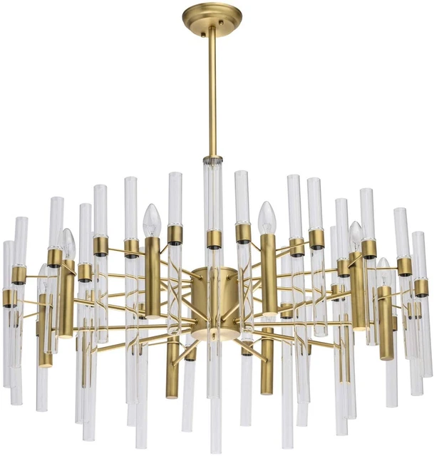 MW-Light Modern 10 Light Glass Ceiling Pendant Chandelier, Gold Brass