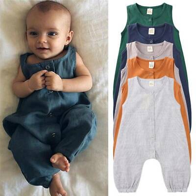 Girls Boys Toddler Baby Romper Kids Clothes Sleeveless Bodysuit Buttons Jumpsuit