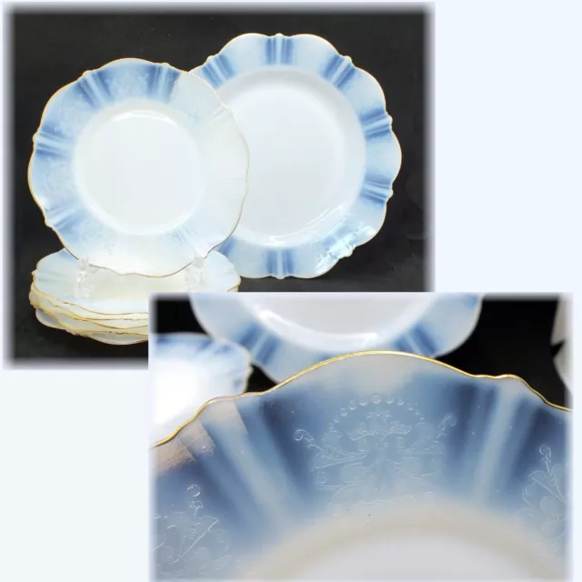 6 Translucent White 30s AMERICAN SWEETHEART Depression Glass Tea Plates +Serving