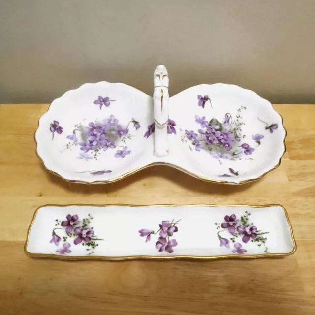 Hammersley Victorian Violets Candy Dish Relish Dip + Mint Tray Pin Trinket Bone