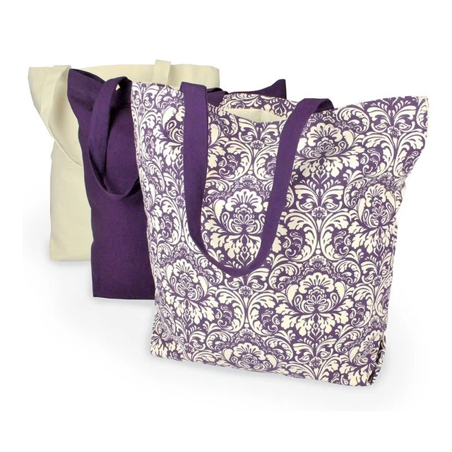 DII Modern Cotton Damask Bags in Eggplant Purple and Beige (Set of 3)