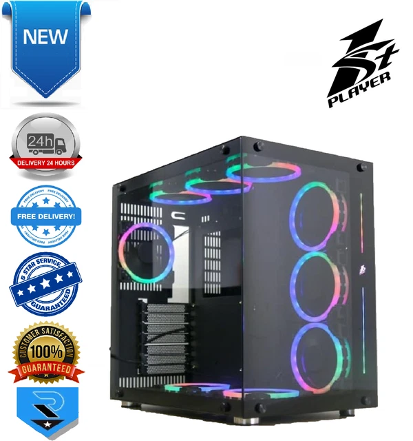 1ST PLAYER STEAMPUNK SP8 Gaming Black Mid Tower Tempered Glass Case No ...