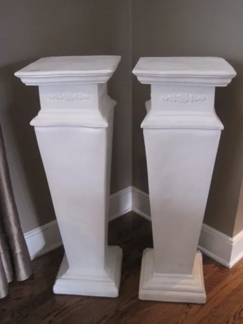Pair of Estate White Plaster Pedestals, 35" Tall