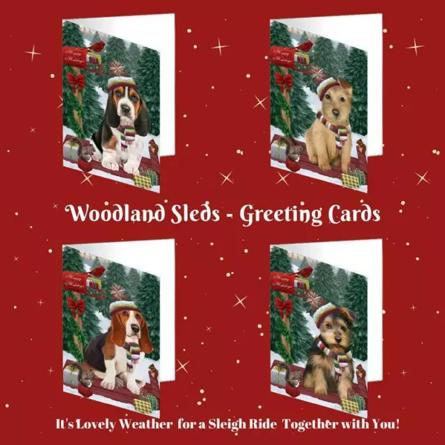 Christmas Woodland Sled Dog Cat Pet Lovers Greeting Invitation Card Pack of 10