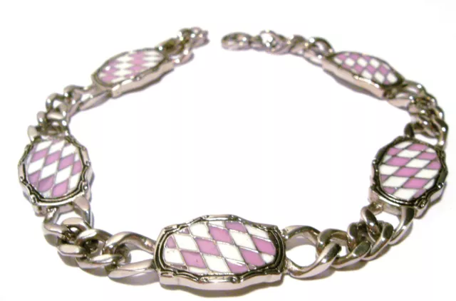 Damen Armband Bayern Raute Edelstahl Rosa Weiss Trachten Begrenzte Stückzahl