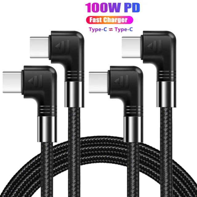 100W Type C to USB-C Cable 90 Degree Right Angle Fast Charger Charging Data Cord