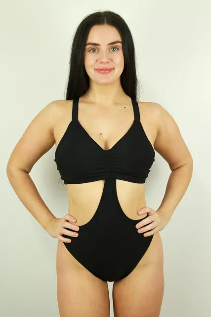 Matte Black Side Cut Out One Piece Leotard Bodysuit