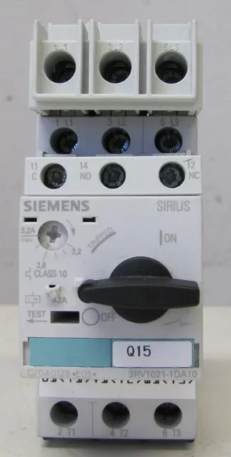 Siemens 3RV1021-1DA10 Manual Motor Starter Contactor Amp Range 2.2 - 3.2 A