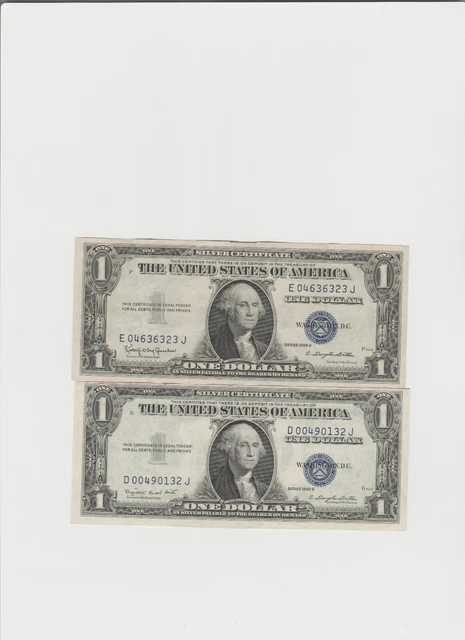 2 Notes 1935 G-H (1 with motto & 1 without motto) One dollar Silver Certificate