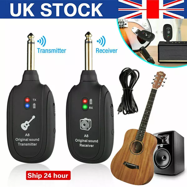 UHF Guitar Wireless System Transmitter + Receiver Built In Rechargeable Battery