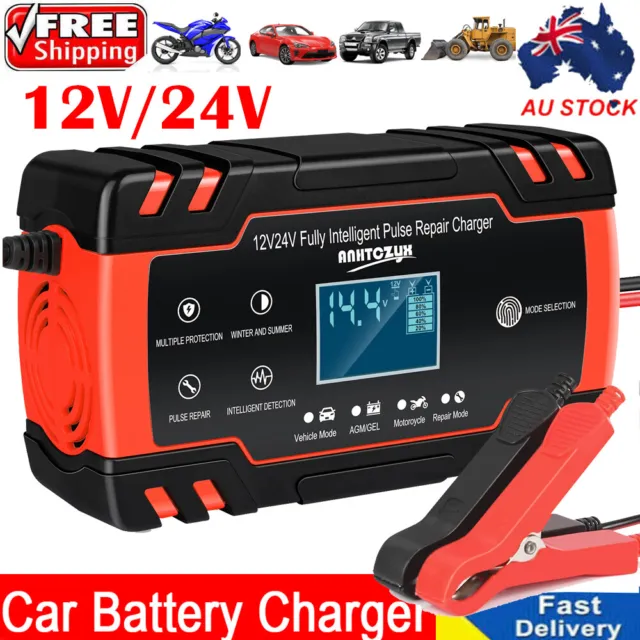 8A 12V 24V Car Battery Charger LCD Automatic Smart Boat Caravan Motorcycle Truck