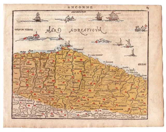 Marche Ancona Italia Carta Mappa Xilografia Heyns Ortelius 1598