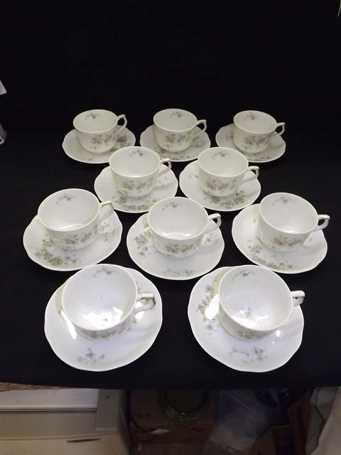 Onondaga OPco Syracuse China Blue Flower Set of 10 Cups & Saucers