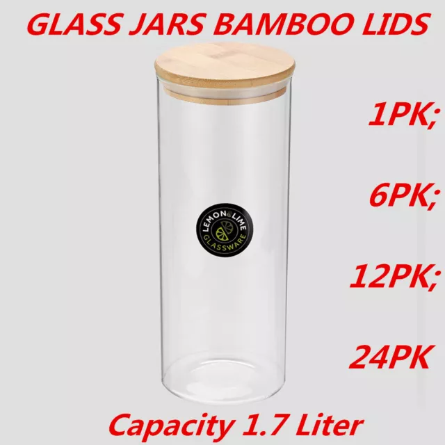 Glass Jar Food Storage Bottles Sealed Cans Bamboo Lid Air Tight Container 1.7L