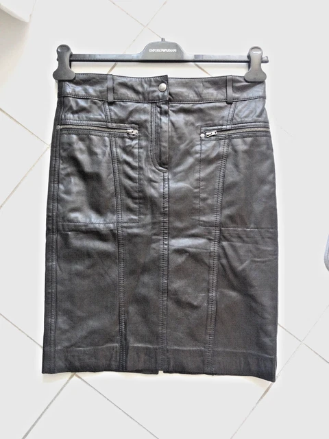 Jupe Crayon En Cuir Véritable Noir Gerard Darel - Taille 36/S, Doublée, Vintage - Occasion Très Bon état
