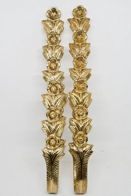 Victorian Style Solid Brass Curtain Drape Tie Backs Hooks Wall Mounted Pair 3