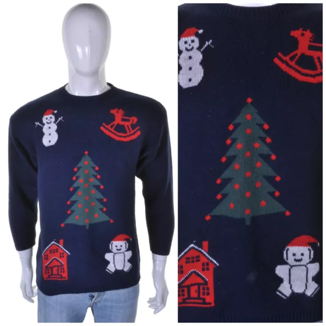 Vintage Navidad Osito Jersey S Lindo Kitsch Feo Hortera Novedad Muñeco de Nieve