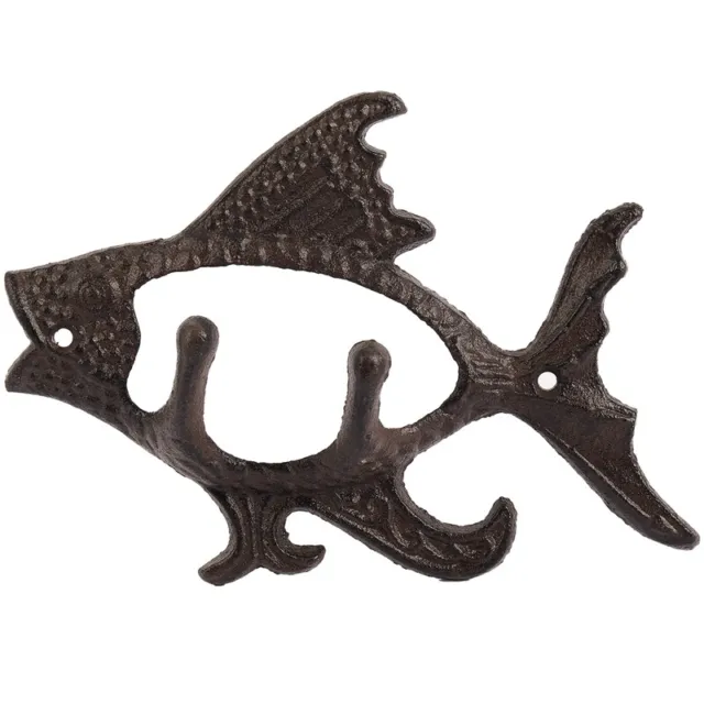 Fish with Two Hooks Ocean Series Cast Iron Wall Hook Wall Mount towel HangeE8