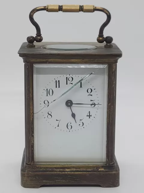 Antique Working 19th C. French Victorian Brass & Beveled Glass Carriage Clock