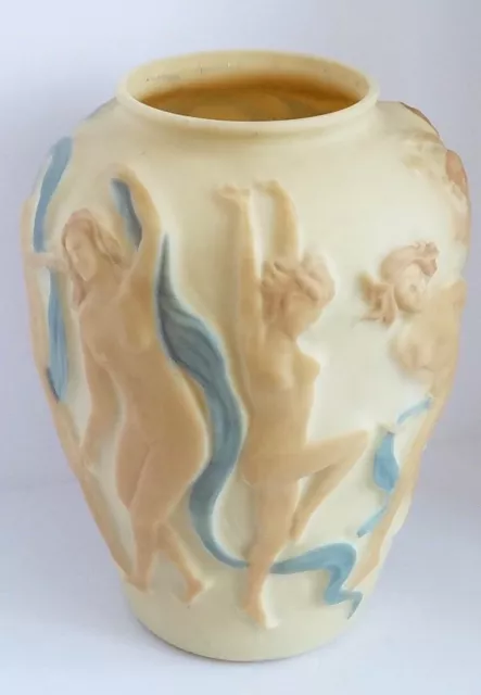 1920's LARGE PHOENIX CONSOLIDATED ART GLASS, DANCING NUDES SATYR VASE~ NICE