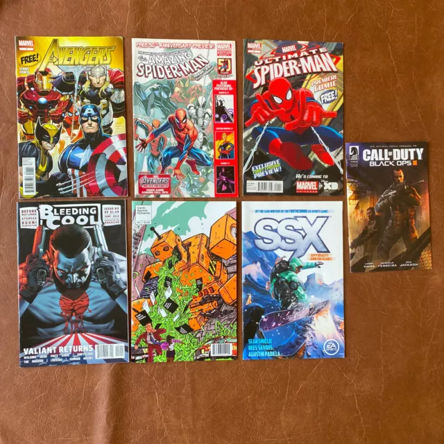 Lot of 7 SDCC Comic Con Comic Booklets Avengers/Spiderman/Bleeding Cool/