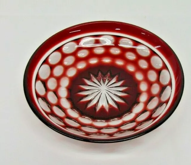 VTG Ruby Red Cut to Clear Serving Berry Bowl 5 5/8"