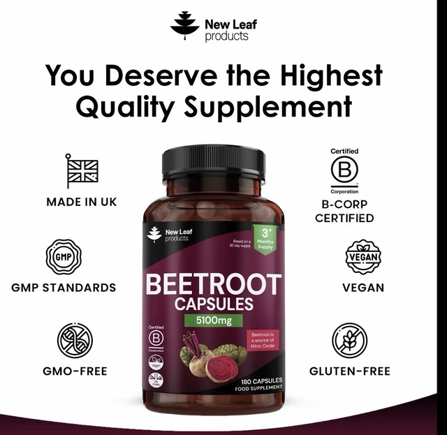 BEETROOT CAPSULES 5100MG High Strength | 180 Vegan Pills + Black Pepper ...