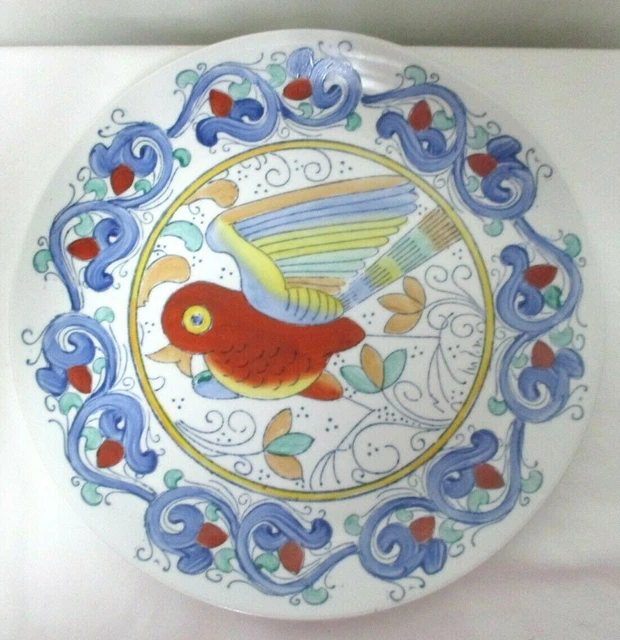 Vintage Chinese Asian Hand Painted Bird plate 10.3" Ceramic blue yellow green
