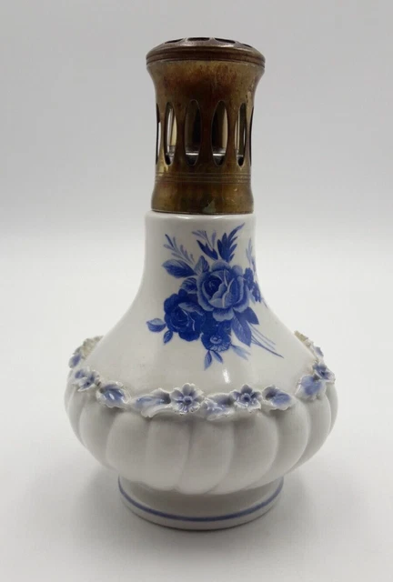 Ancienne Lampe Berger à Catalyse En Porcelaine - Décor Fleurs - Diffuseur De Parfum Vintage