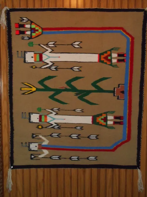 Colorful Navajo Navaho  Rug/Weaving....2 Female Yeis & Sacred Corn...ExCond...NR
