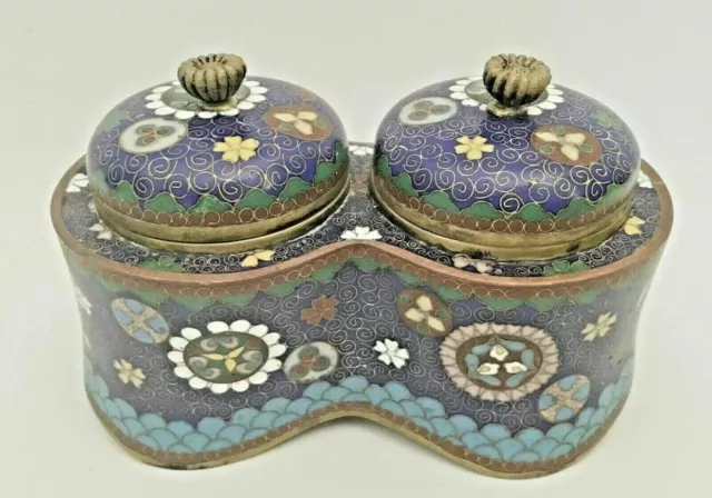 Antique Japanese Cloisonné Covered Double Inkwell