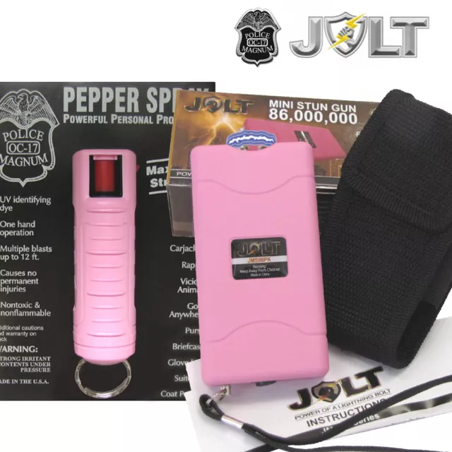 Jolt Mini 86,000,000 Volt STUN GUN + Police Magnum PEPPER SPRAY Combo Set - PINK