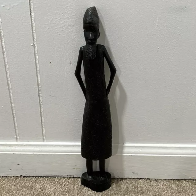 Vintage Tribal Hand Carved African Man Statuette Figure Made in Kenya