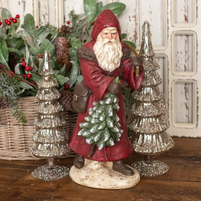 Vintage Look, Old World, REd, Santa w/ Tree & Bag of Mercury Balls Figurine Vintage Look, Old World, REd, Santa w/ Tree & Bag of Mercury Balls Figurine