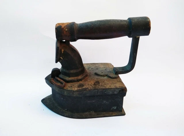 Pressa per scatola di ferro a carboncino Raro ottone antico vintage da...