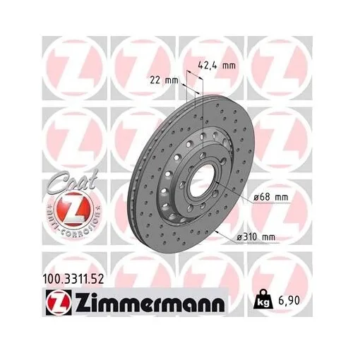 2 Disque de frein ZIMMERMANN 100.3311.52 DISQUE DE FREIN SPORT COAT Z