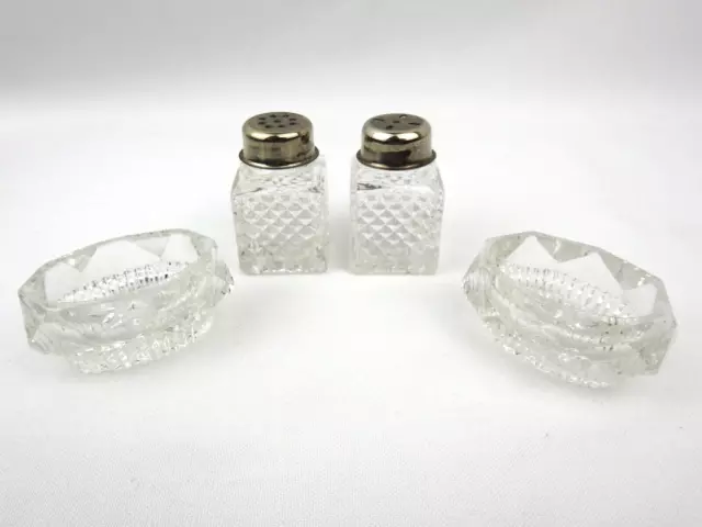 Vintage Art Deco Mini Glass Cruet Set 4 Piece Salt and Pepper and Condiment Pots