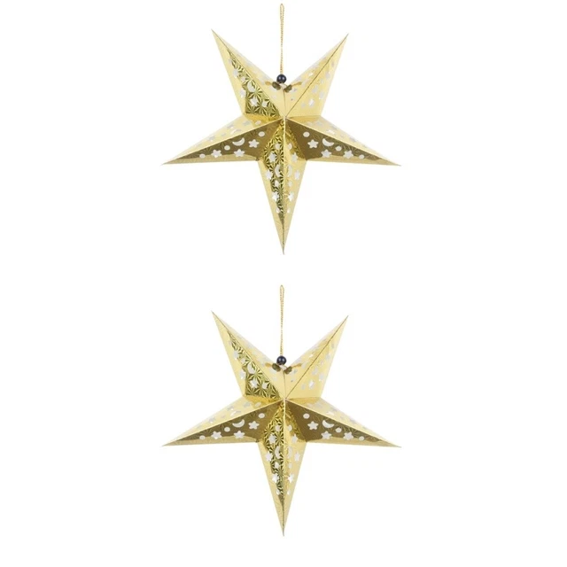 2 piezas 45 cm Linternas Estrella de Papel 3D Pentagrama Sombra de Lámpara para Navidad Navidad