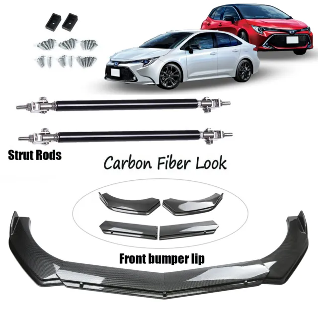 For Toyota Corolla Sedan Front Bumper Spoiler Body Kit Carbon Fiber + Strut Rods