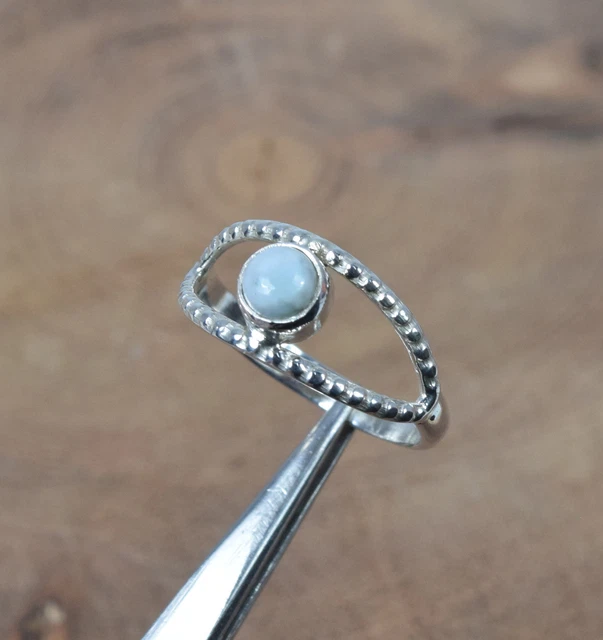 925 Solid Sterling Silver Blue Larimar Ring -8 us B