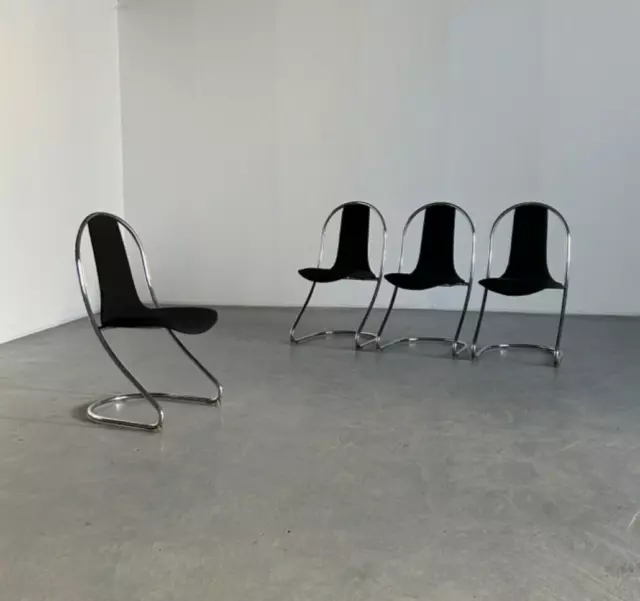 1 of 4 Italian Space Age Cantilever Chairs in Style of Willy Rizzo, Cidue, 80s