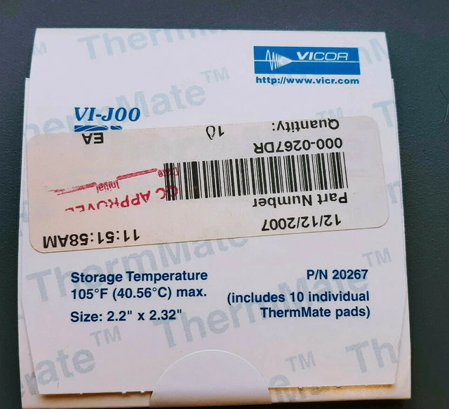 (10 pc Package)  VICOR # 20267 ThermMate Thermal Pads for use with VI-J00 Size